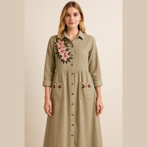 Vintage Sunbelt Plumeria Button Front Dress